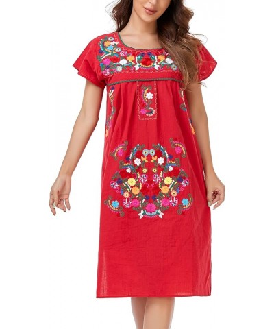 Women Mexican Embroidered Long Dress Ruffle Collar Maxi Boho Floral Summer Short Sleeve 627r $20.82 Dresses