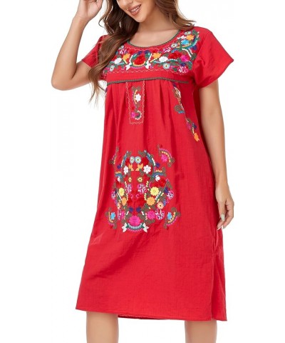 Women Mexican Embroidered Long Dress Ruffle Collar Maxi Boho Floral Summer Short Sleeve 627r $20.82 Dresses