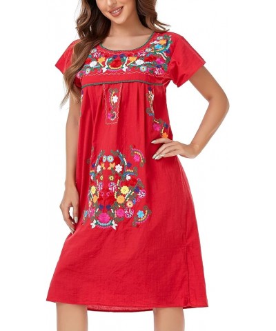 Women Mexican Embroidered Long Dress Ruffle Collar Maxi Boho Floral Summer Short Sleeve 627r $20.82 Dresses