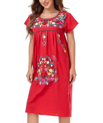 Women Mexican Embroidered Long Dress Ruffle Collar Maxi Boho Floral Summer Short Sleeve 627r $20.82 Dresses