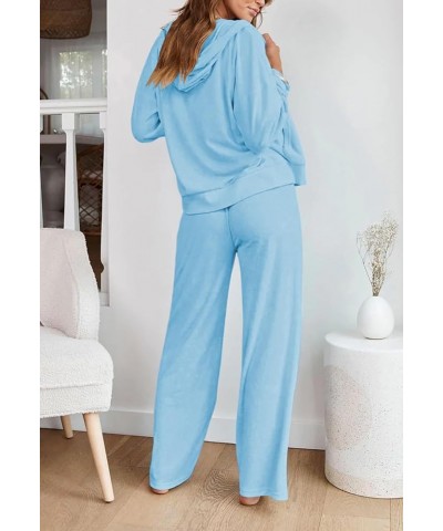 Women's 2 Piece Outfits Lounge Sets Zip Up Hoodies High Waist Wide Leg Pants Sweatsuit Sky Blue $20.24 Activewear