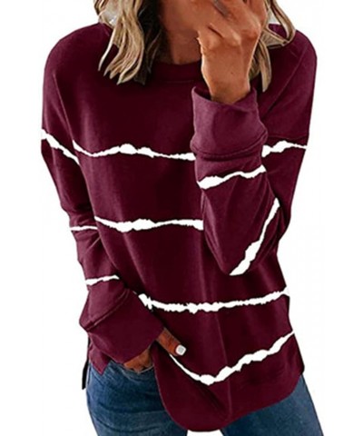 Womens Tops Fashion Long Sleeve Shirts Printed Sweatshirt Casual Loose Fit Tunic Pullover 2023 Fall Clothes A3-wine $7.53 Tops