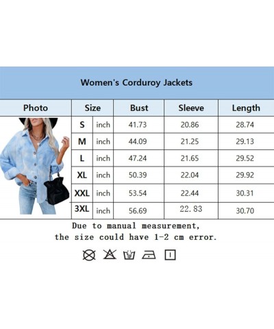 Womens Button Down Corduroy Shirts Oversized Long Sleeved Blouses Tops Fall Shacket Jackets 37-2blue $18.54 Blouses