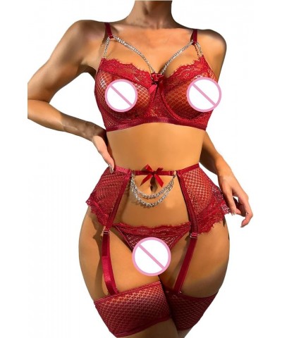 Womens Lingerie Stocking Set Plus Size Lingerie Crotchless Romper Women's Fun Underwear Solid Color Embroidery Wine $7.55 Others