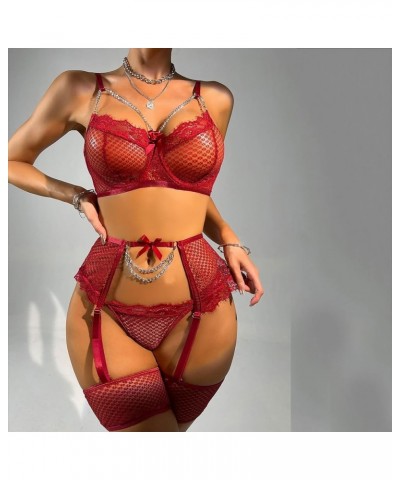 Womens Lingerie Stocking Set Plus Size Lingerie Crotchless Romper Women's Fun Underwear Solid Color Embroidery Wine $7.55 Others