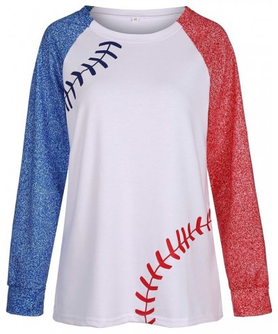 Womens Star Print Colorblock Shirt Long Sleeve American Flag 4th of July Pullvoer Blouse Tops Zd-white Baseball Shirt $12.60 ...