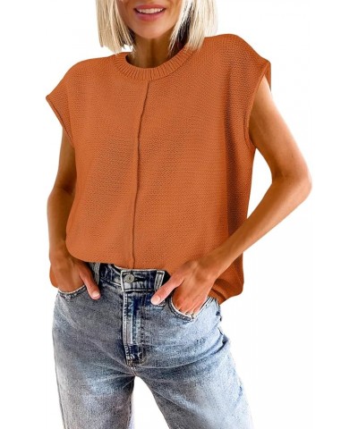 Women's Cap Sleeve Sweater Vest Summer Casual Crewneck Lightweight Knit Pullover Tank Tops Orange $19.79 Sweaters