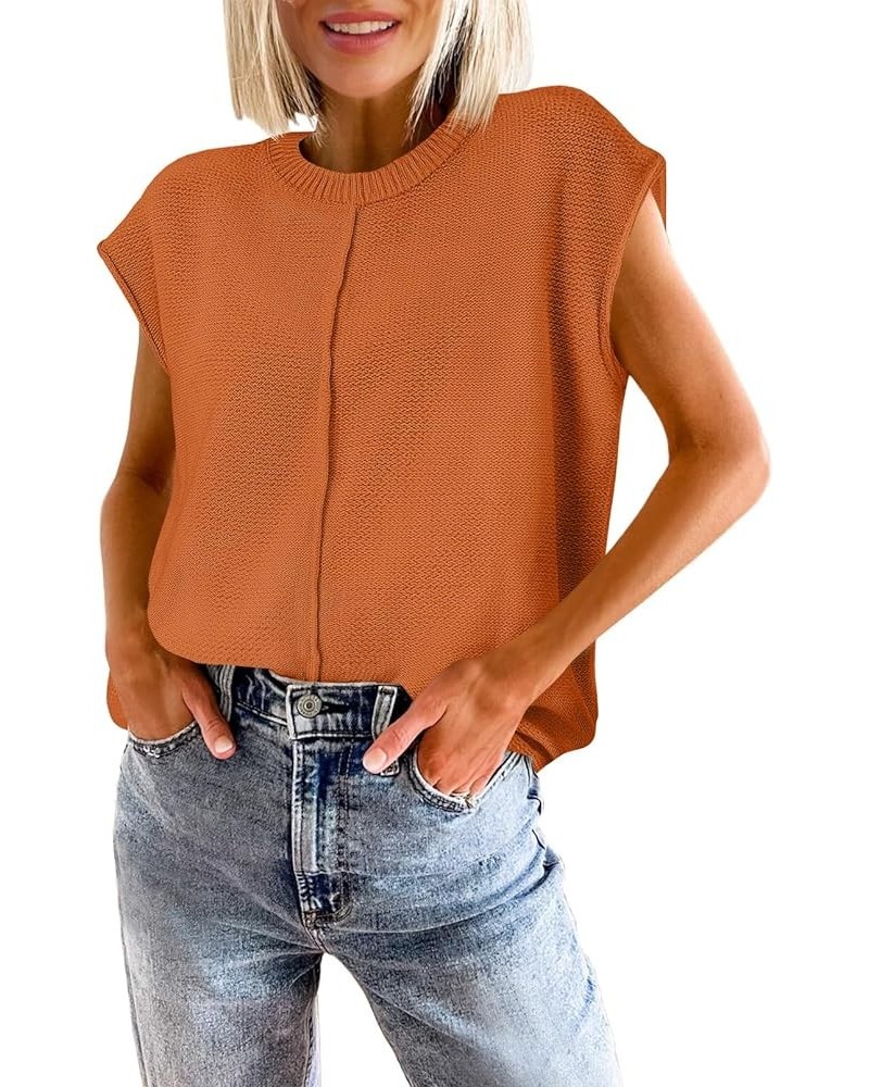 Women's Cap Sleeve Sweater Vest Summer Casual Crewneck Lightweight Knit Pullover Tank Tops Orange $19.79 Sweaters