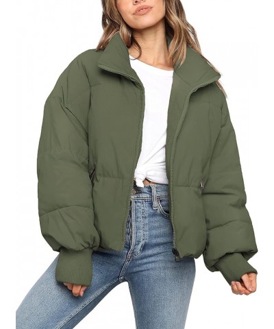 Women's Oversized Lightweight Cropped Padded Puffer Jacket Coats Full Zip Short Quilted Down Coat Army Green $26.09 Jackets