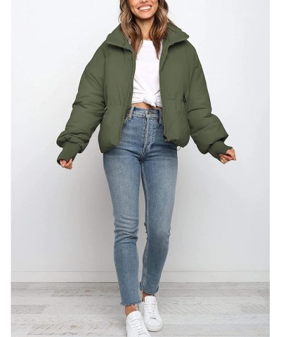 Women's Oversized Lightweight Cropped Padded Puffer Jacket Coats Full Zip Short Quilted Down Coat Army Green $26.09 Jackets