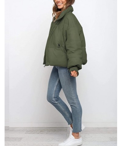 Women's Oversized Lightweight Cropped Padded Puffer Jacket Coats Full Zip Short Quilted Down Coat Army Green $26.09 Jackets