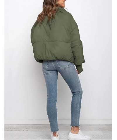 Women's Oversized Lightweight Cropped Padded Puffer Jacket Coats Full Zip Short Quilted Down Coat Army Green $26.09 Jackets