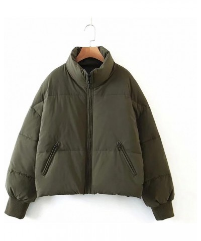 Women's Oversized Lightweight Cropped Padded Puffer Jacket Coats Full Zip Short Quilted Down Coat Army Green $26.09 Jackets