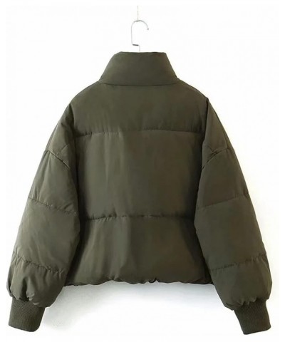 Women's Oversized Lightweight Cropped Padded Puffer Jacket Coats Full Zip Short Quilted Down Coat Army Green $26.09 Jackets