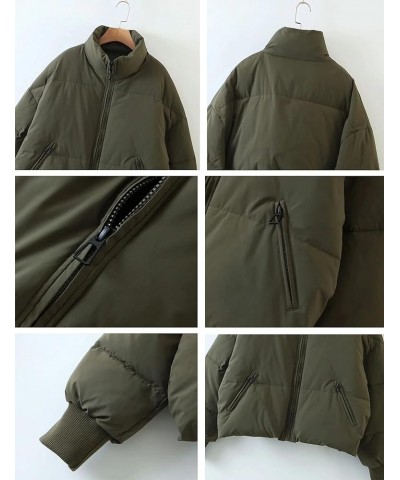 Women's Oversized Lightweight Cropped Padded Puffer Jacket Coats Full Zip Short Quilted Down Coat Army Green $26.09 Jackets