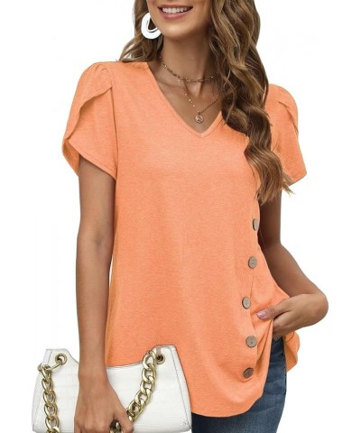 Womens Tops Petal Short Sleeve V Neck Casual Summer 2023 Trendy Shirts Tshirts Fashion Blouses Button Orange $11.79 Blouses