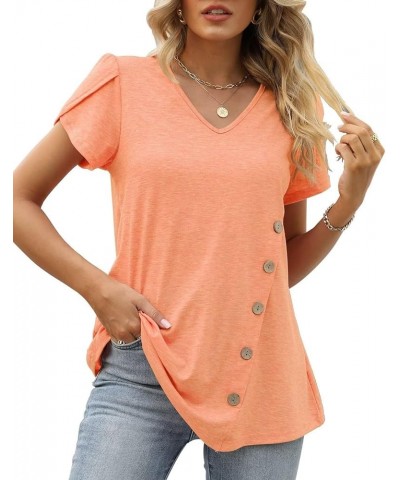 Womens Tops Petal Short Sleeve V Neck Casual Summer 2023 Trendy Shirts Tshirts Fashion Blouses Button Orange $11.79 Blouses