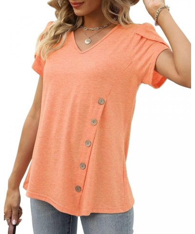 Womens Tops Petal Short Sleeve V Neck Casual Summer 2023 Trendy Shirts Tshirts Fashion Blouses Button Orange $11.79 Blouses