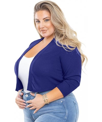 Women's Plus Size Shrug 3/4 Sleeve Lightweight Open Front Knit Cropped Bolero Cardigan Sweater L-5X A07-royal Blue $10.00 Swe...