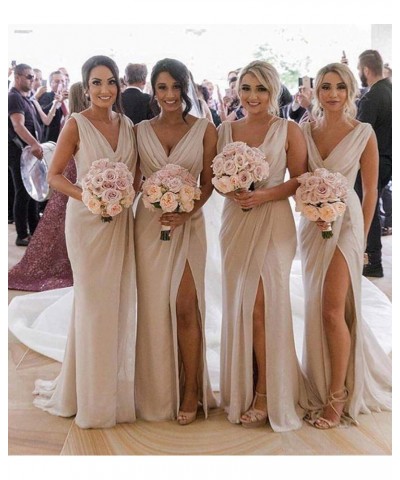 Women's Cowl Neck Chiffon Bridesmaid Dresses Ruched Side Wedding Guest Dress with Slit 2021 M004 Army Green $35.74 Dresses