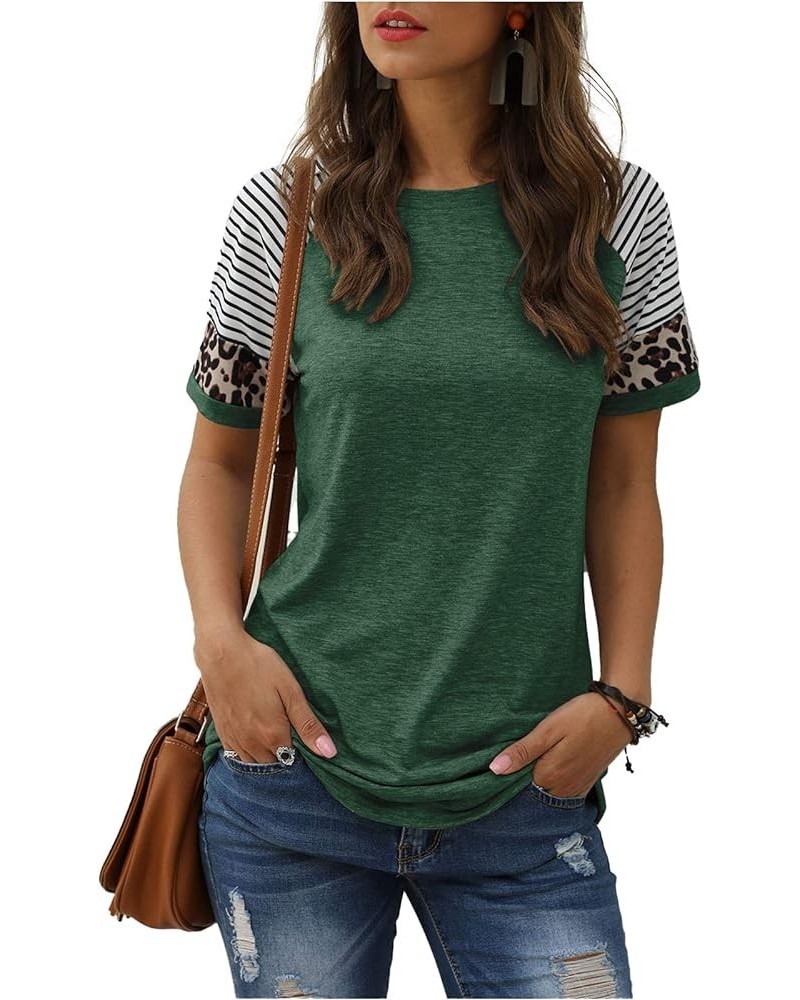 Women Summer Casual Shirts: Short Sleeve Striped Tunic Tops - Womens Crew Neck Tee Tshirt Blouses 23 Green $11.64 T-Shirts