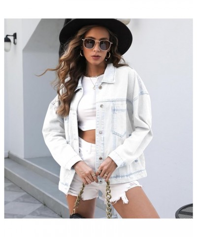 Women Oversized Denim Jacket Retro Jean Coat Lapel Button Up Long Sleeve Jean Jacket with Pockets Washed Blue $25.00 Jackets