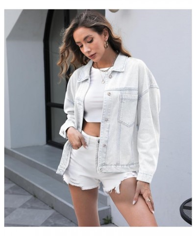 Women Oversized Denim Jacket Retro Jean Coat Lapel Button Up Long Sleeve Jean Jacket with Pockets Washed Blue $25.00 Jackets