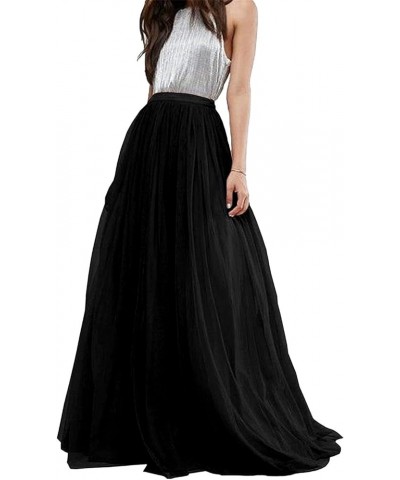 Women Wedding Long Tulle Skirt Dress Bridal Bridesmaids Floor Length High Waisted Maxi Tutu Party Dress Black $17.22 Skirts