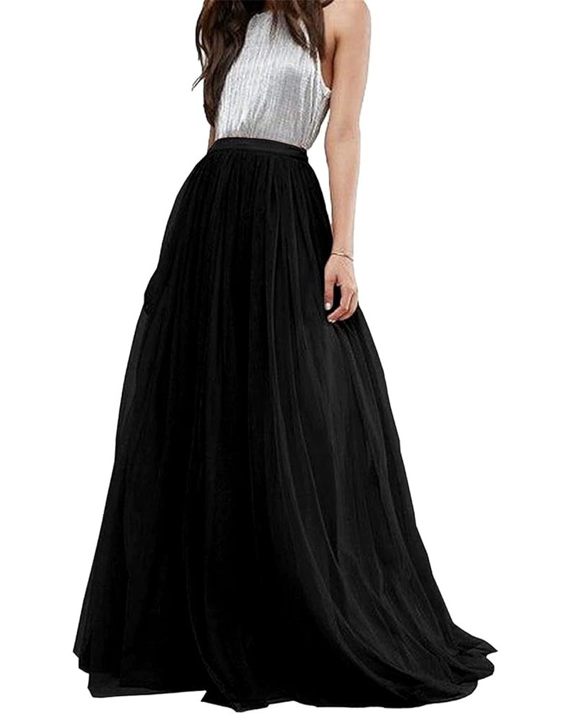 Women Wedding Long Tulle Skirt Dress Bridal Bridesmaids Floor Length High Waisted Maxi Tutu Party Dress Black $17.22 Skirts