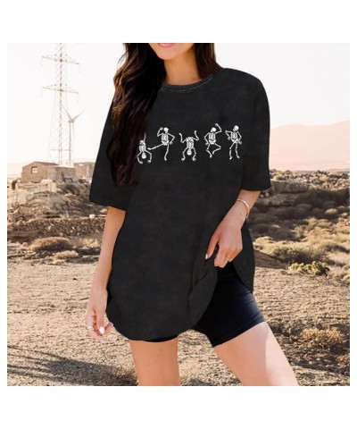 Women’s Dancing Skeleton Shirt Skull Graphic T Shirt Vintage Retro Tees Short Sleeve Oversized Tops Vintage Black $13.74 T-Sh...