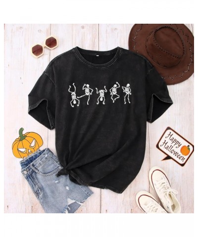 Women’s Dancing Skeleton Shirt Skull Graphic T Shirt Vintage Retro Tees Short Sleeve Oversized Tops Vintage Black $13.74 T-Sh...