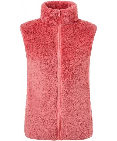 Women's Fuzzy Sherpa Fleece Lightweight Warm Zipper Vest with Pockets Peach $20.99 Vests