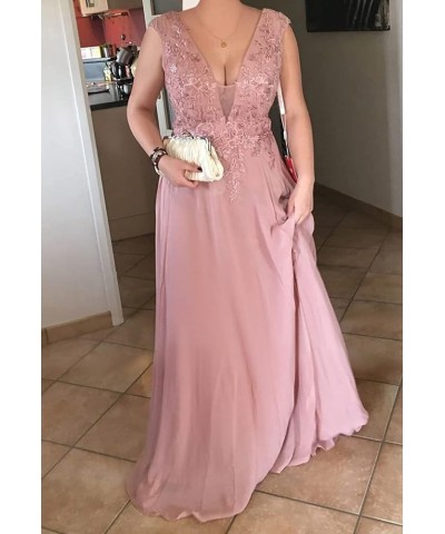 Lace Appliques Bridesmaid Dresses for Women V Neck A Line Chiffon Long Prom Dress with Slit SYYS017 Dusty Sage $38.99 Dresses