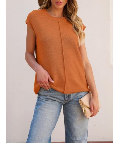 Women's Cap Sleeve Sweater Vest Summer Casual Crewneck Lightweight Knit Pullover Tank Tops Orange $19.79 Sweaters