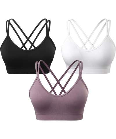 Women's Cross Back Sports Bra Padded Strappy Medium Support Yoga Bra for Workout Fitness 3 Pack 3pack(black+white+purple) $18...