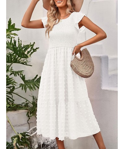 Women's Summer Flutter Short Sleeve Smocked Midi Dress Swiss Dot Flowy Tiered Dresses B-white $26.21 Dresses