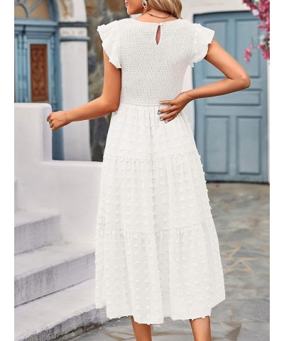 Women's Summer Flutter Short Sleeve Smocked Midi Dress Swiss Dot Flowy Tiered Dresses B-white $26.21 Dresses