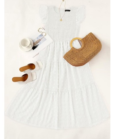 Women's Summer Flutter Short Sleeve Smocked Midi Dress Swiss Dot Flowy Tiered Dresses B-white $26.21 Dresses