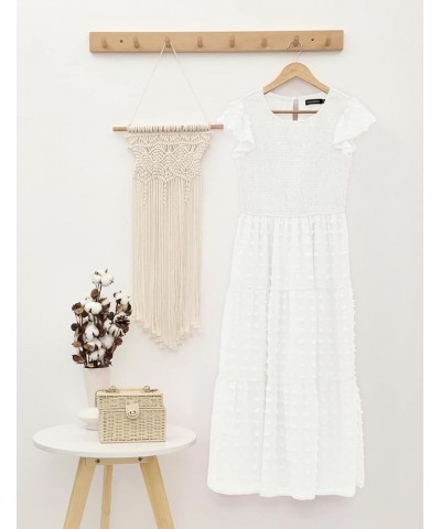 Women's Summer Flutter Short Sleeve Smocked Midi Dress Swiss Dot Flowy Tiered Dresses B-white $26.21 Dresses