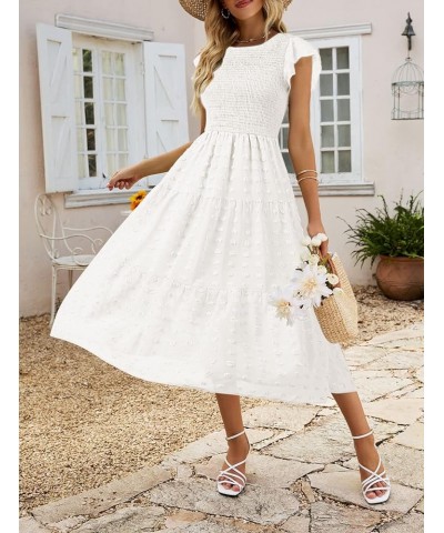 Women's Summer Flutter Short Sleeve Smocked Midi Dress Swiss Dot Flowy Tiered Dresses B-white $26.21 Dresses