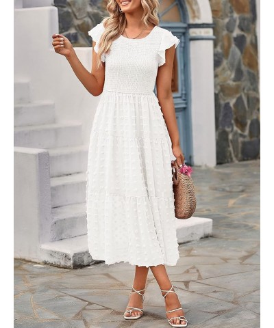 Women's Summer Flutter Short Sleeve Smocked Midi Dress Swiss Dot Flowy Tiered Dresses B-white $26.21 Dresses