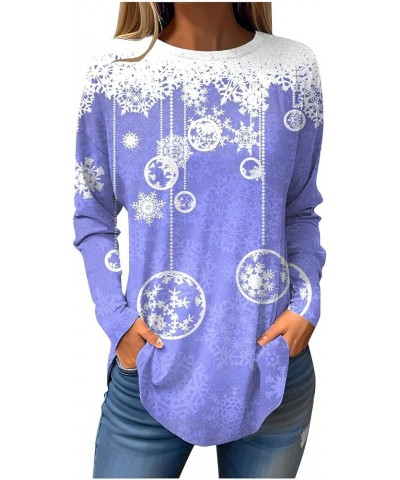 Womens Clothes Long Sleeve Christmas Print Pullover Tops Crewneck Casual Loose Outfits Classic Winter T Shirt 4-royal Blue $6...