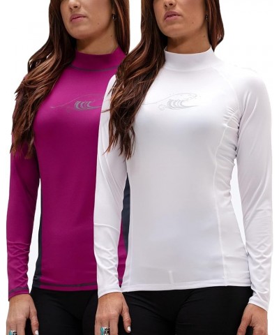 Women's UPF 50+ Rash Guard Long Sleeve, Beach Surf Swim Shirts, UV/Sun Protection 1 Slim Fit (Plum+charcoal(charcoal)/White(w...