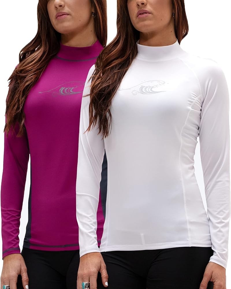 Women's UPF 50+ Rash Guard Long Sleeve, Beach Surf Swim Shirts, UV/Sun Protection 1 Slim Fit (Plum+charcoal(charcoal)/White(w...