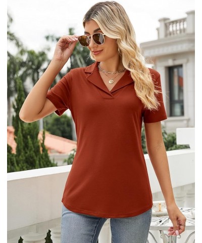 Women's Polo Shirts Lapel Collar V Neck Short Sleeve Blouse Dressy Casual Tunic Tops Caramel $17.39 Shirts