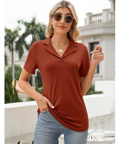 Women's Polo Shirts Lapel Collar V Neck Short Sleeve Blouse Dressy Casual Tunic Tops Caramel $17.39 Shirts