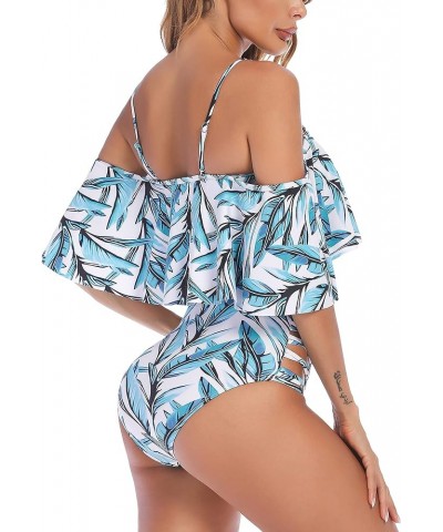 Women Two Piece Swimsuit Tummy Control High Waisted Bikini Off Shoulder Ruffle Bathing Suits Floral 3 $10.50 Swimsuits