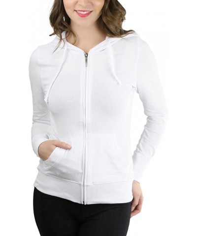 Women's Long Sleeve Pull Over French Terry Kangaroo Pocket Hoodie Zip-up Jacket W/ Double Stitched Pockets - White $13.55 Hoo...