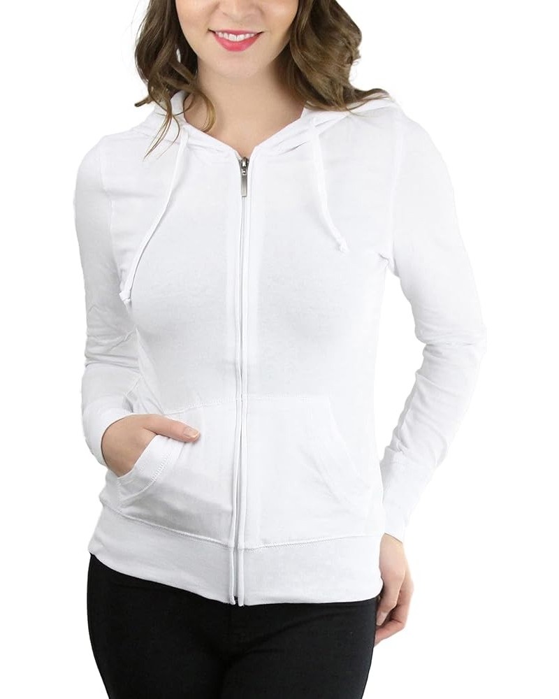 Women's Long Sleeve Pull Over French Terry Kangaroo Pocket Hoodie Zip-up Jacket W/ Double Stitched Pockets - White $13.55 Hoo...