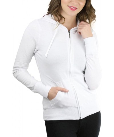 Women's Long Sleeve Pull Over French Terry Kangaroo Pocket Hoodie Zip-up Jacket W/ Double Stitched Pockets - White $13.55 Hoo...